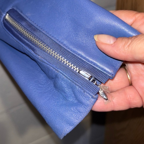 White House Black Market leather motorcycle jacket periwinkle blue zip up - Picture 5 of 11